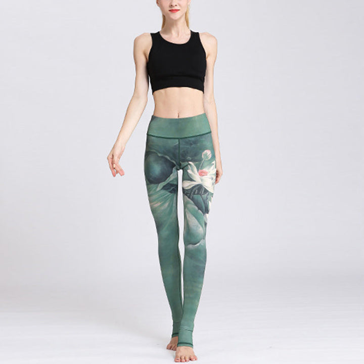 BWOOOH lotus print yoga leggings - Lotus Flower Print Design Pants Sports F