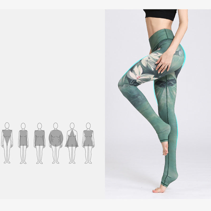 BWOOOH lotus print yoga leggings - Lotus Flower Print Design Pants Sports F