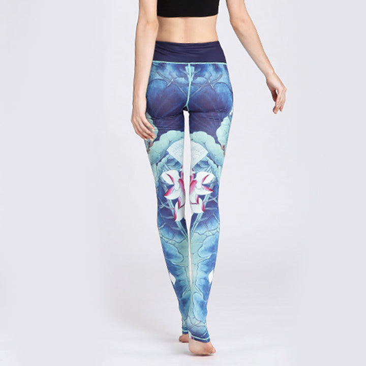 BWOOOH lotus print yoga leggings - Lotus Flower Print Design Pants Sports F