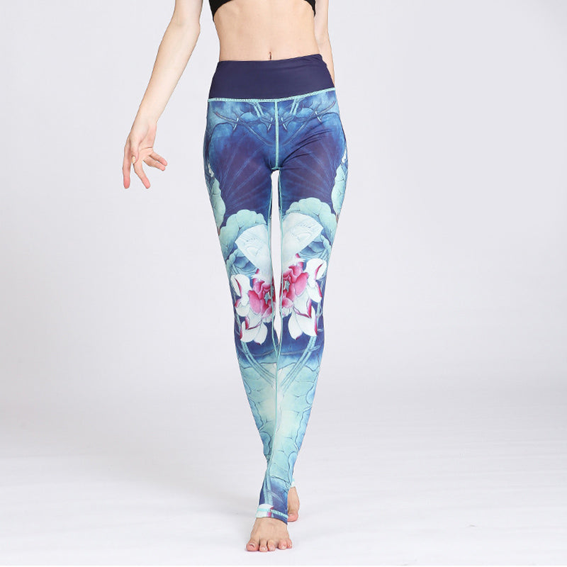 BWOOOH lotus print yoga leggings - Lotus Flower Print Design Pants Sports F