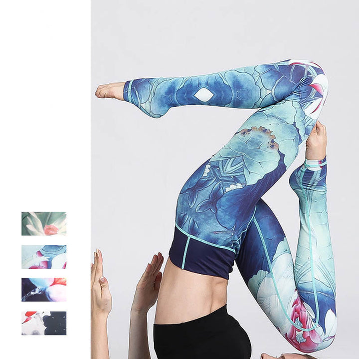 BWOOOH lotus print yoga leggings - Lotus Flower Print Design Pants Sports F