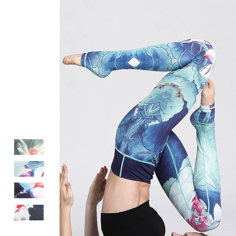 BWOOOH lotus print yoga leggings - Lotus Flower Print Design Pants Sports F