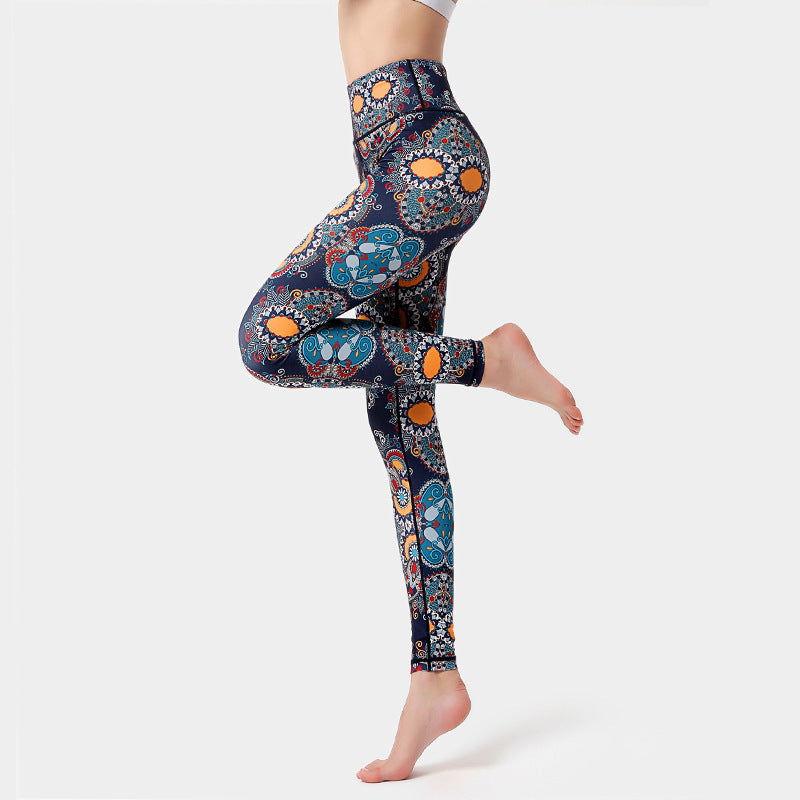 BWOOOH lotus print yoga leggings - Flowers Leaves Birds Print Pants Sports 
