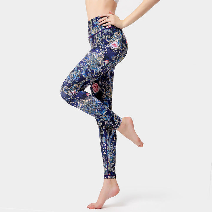 BWOOOH lotus print yoga leggings - Flowers Leaves Birds Print Pants Sports 