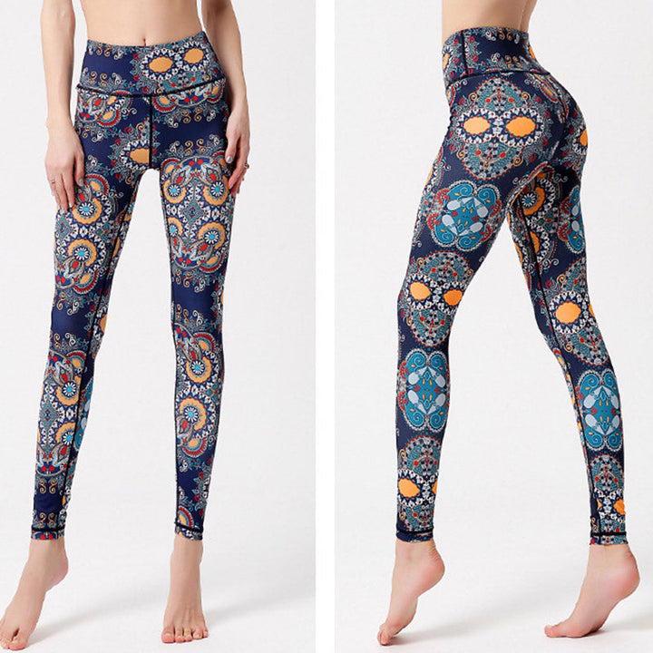 BWOOOH lotus print yoga leggings - Flowers Leaves Birds Print Pants Sports 