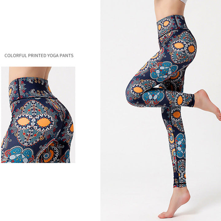BWOOOH lotus print yoga leggings - Flowers Leaves Birds Print Pants Sports 