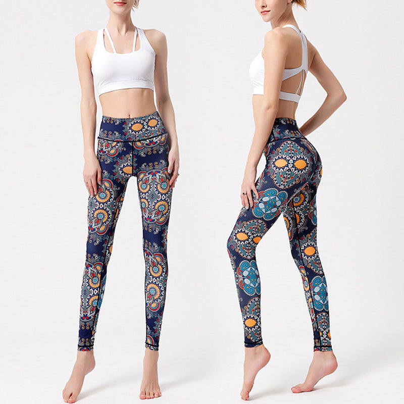 BWOOOH lotus print yoga leggings - Flowers Leaves Birds Print Pants Sports 