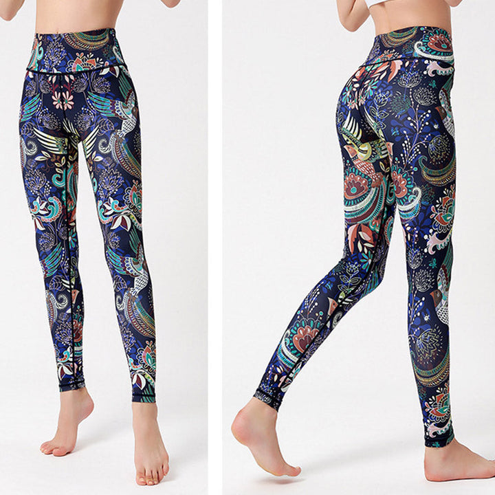 BWOOOH lotus print yoga leggings - Flowers Leaves Birds Print Pants Sports 