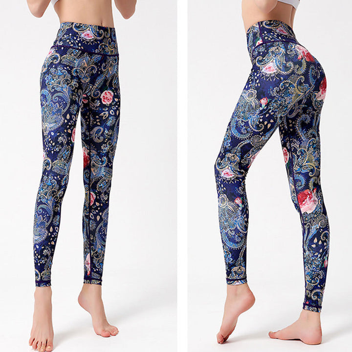 BWOOOH lotus print yoga leggings - Flowers Leaves Birds Print Pants Sports 