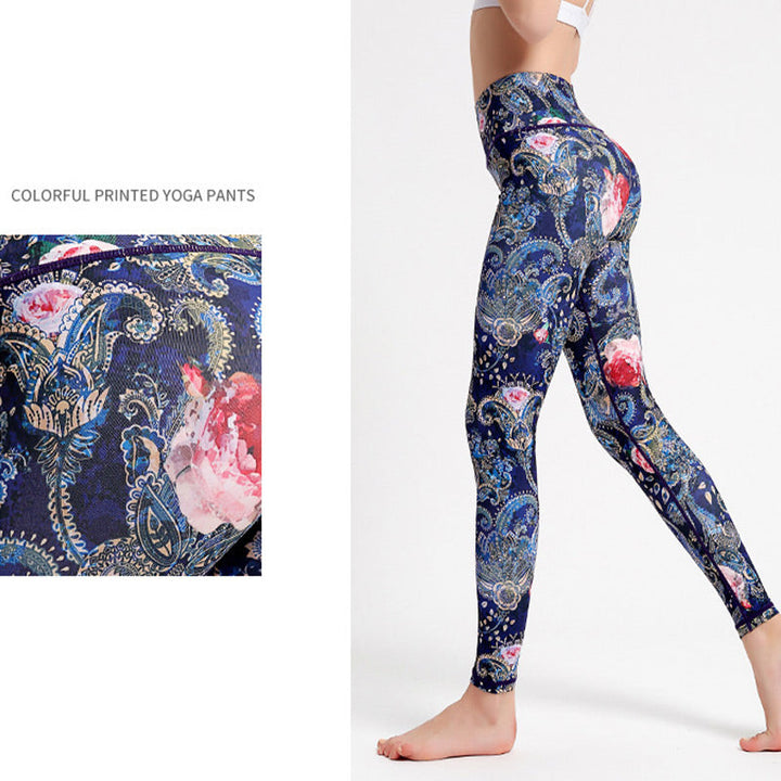 BWOOOH lotus print yoga leggings - Flowers Leaves Birds Print Pants Sports 