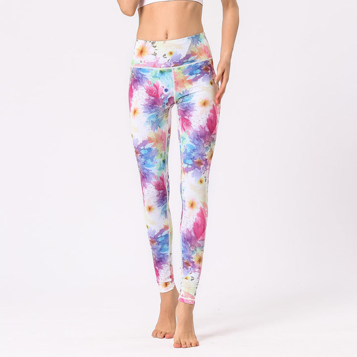 BWOOOH lotus print yoga leggings - Multicolored Print Flowers Pants Sports 