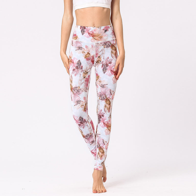 BWOOOH lotus print yoga leggings - Multicolored Print Flowers Pants Sports 