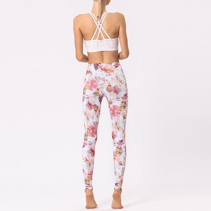 BWOOOH lotus print yoga leggings - Multicolored Print Flowers Pants Sports 