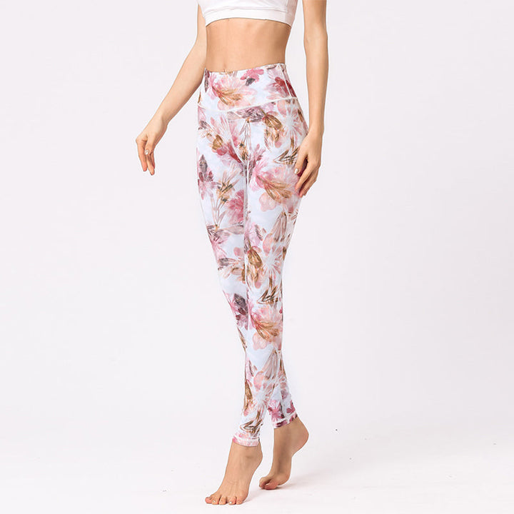 BWOOOH lotus print yoga leggings - Multicolored Print Flowers Pants Sports 