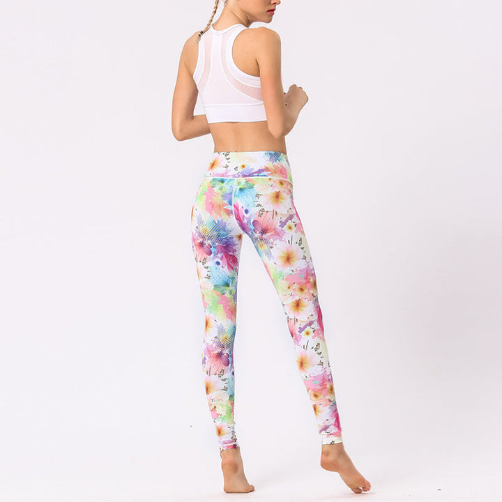 BWOOOH lotus print yoga leggings - Multicolored Print Flowers Pants Sports 