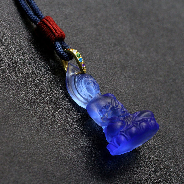 BWOOOH Blue Tathagata Buddha Medicine Buddha Liuli Crystal Serenity Amulet Necklace
