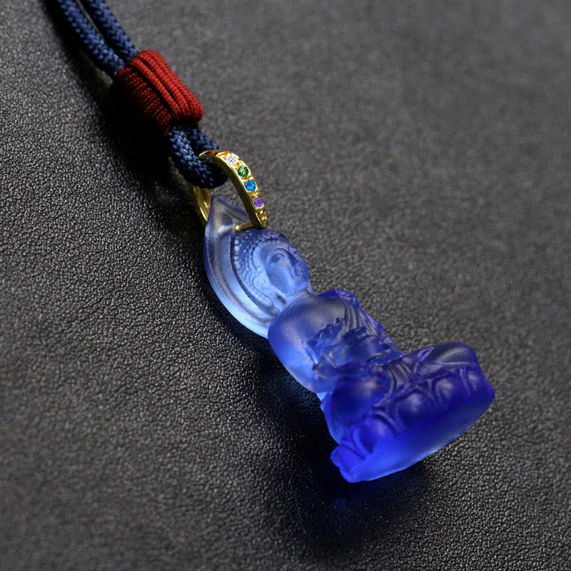 BWOOOH Blue Tathagata Buddha Medicine Buddha Liuli Crystal Serenity Amulet Necklace