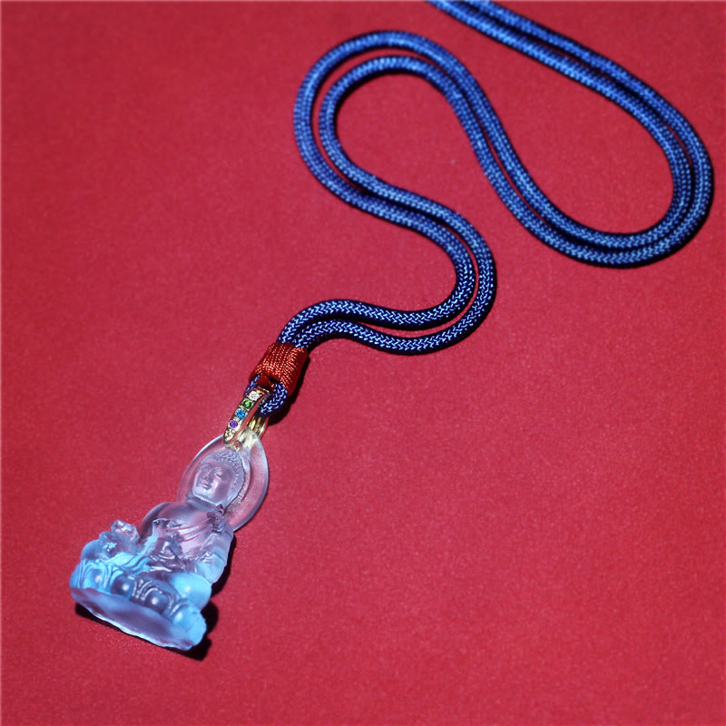 BWOOOH Blue Tathagata Buddha Medicine Buddha Liuli Crystal Serenity Amulet Necklace