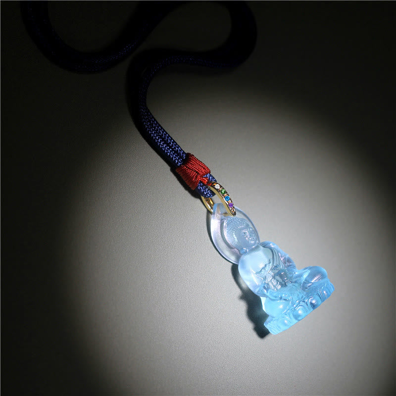 BWOOOH Blue Tathagata Buddha Medicine Buddha Liuli Crystal Serenity Amulet Necklace
