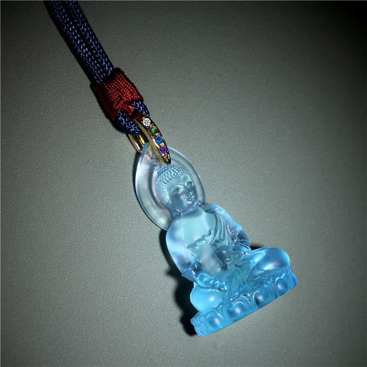 BWOOOH Blue Tathagata Buddha Medicine Buddha Liuli Crystal Serenity Amulet Necklace