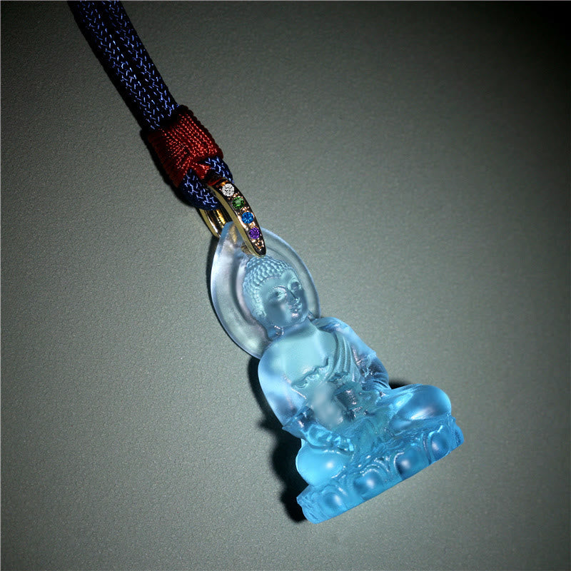 BWOOOH Blue Tathagata Buddha Medicine Buddha Liuli Crystal Serenity Amulet Necklace