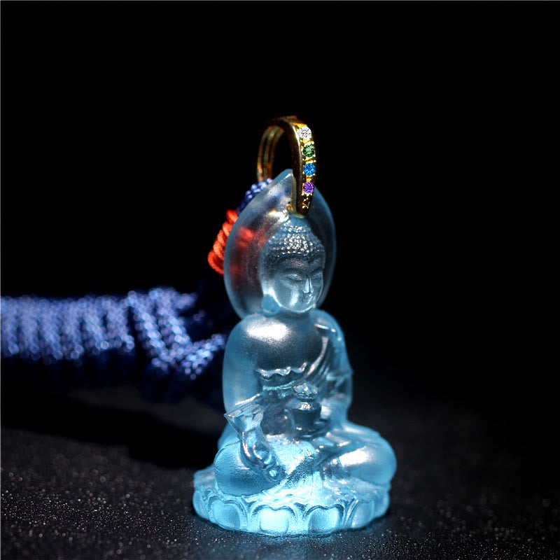 BWOOOH blue tathagata medicine Buddha liuli crystal serenity amulet necklace pendant spiritual jewelry