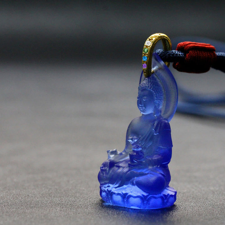 BWOOOH Blue Tathagata Buddha Medicine Buddha Liuli Crystal Serenity Amulet Necklace