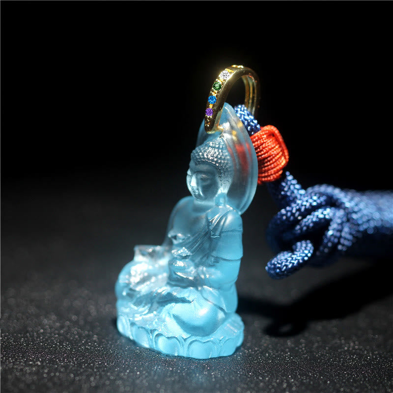 BWOOOH Blue Tathagata Buddha Medicine Buddha Liuli Crystal Serenity Amulet Necklace