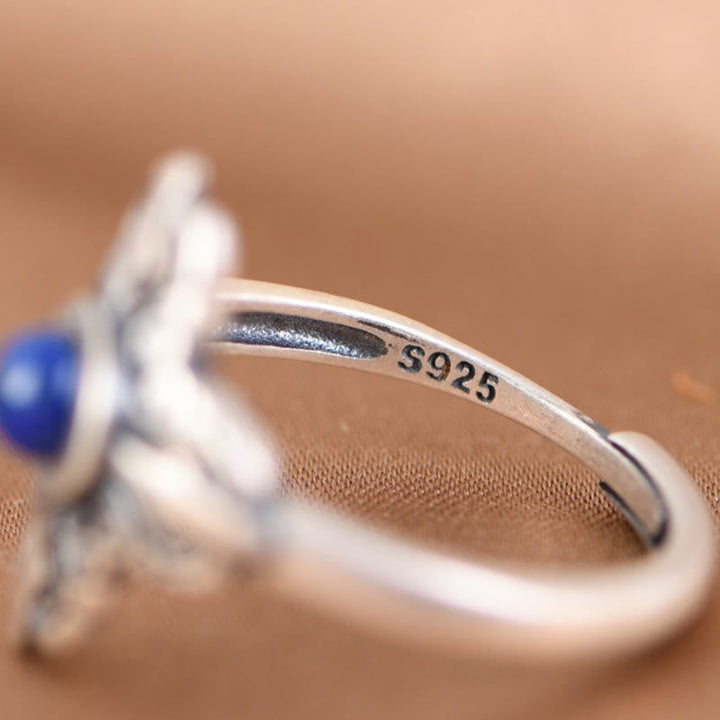 BWOOOH Tibet 925 Sterling Silver Natural Lazurite Positive Adjustable Ring