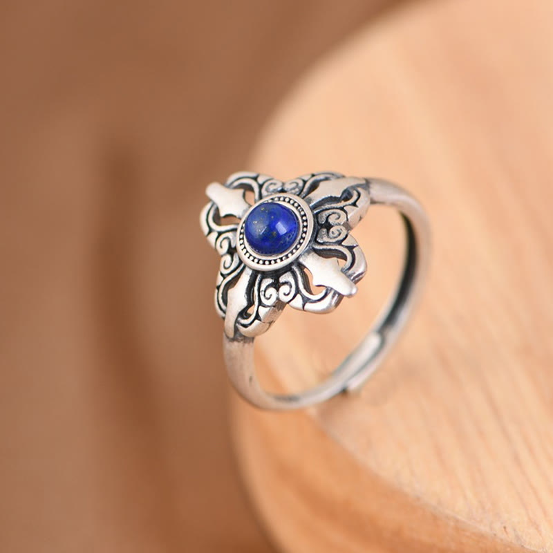 BWOOOH Tibet 925 Sterling Silver Natural Lazurite Positive Adjustable Ring