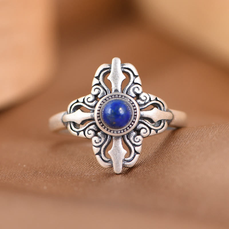 BWOOOH Tibet 925 Sterling Silver Natural Lazurite Positive Adjustable Ring — Sterling Silver Tibetan bracelet for spiritua...