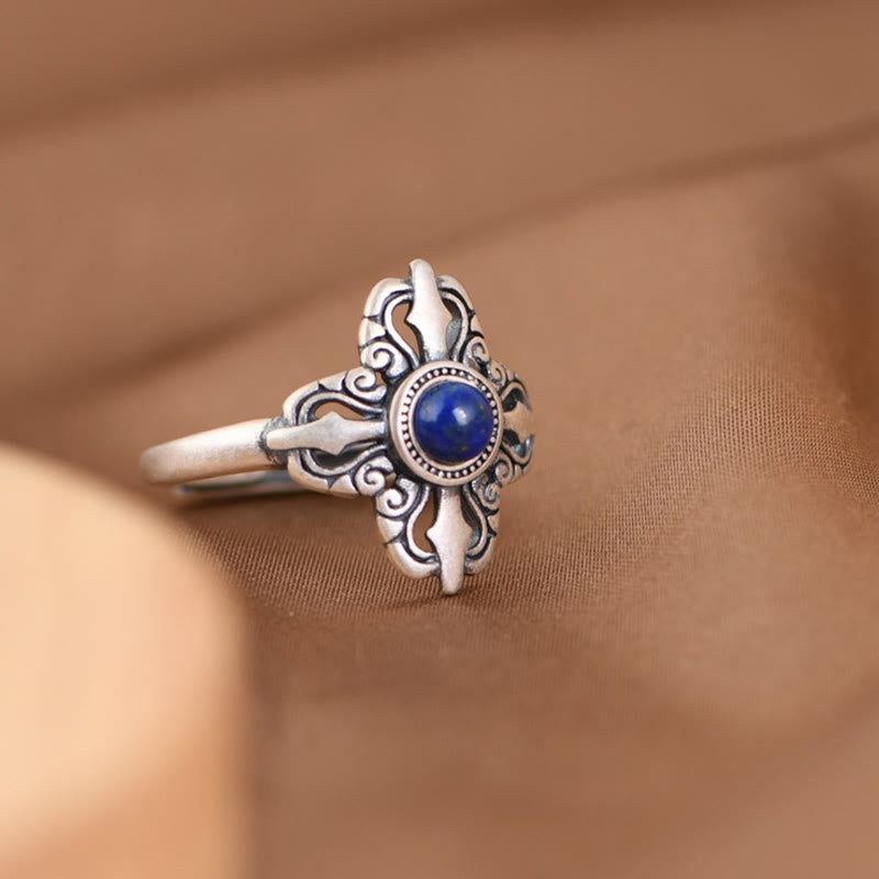 BWOOOH Tibet 925 Sterling Silver Natural Lazurite Positive Adjustable Ring