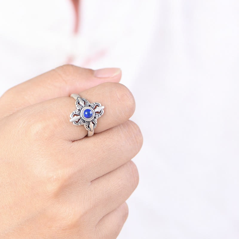 BWOOOH Tibet 925 Sterling Silver Natural Lazurite Positive Adjustable Ring