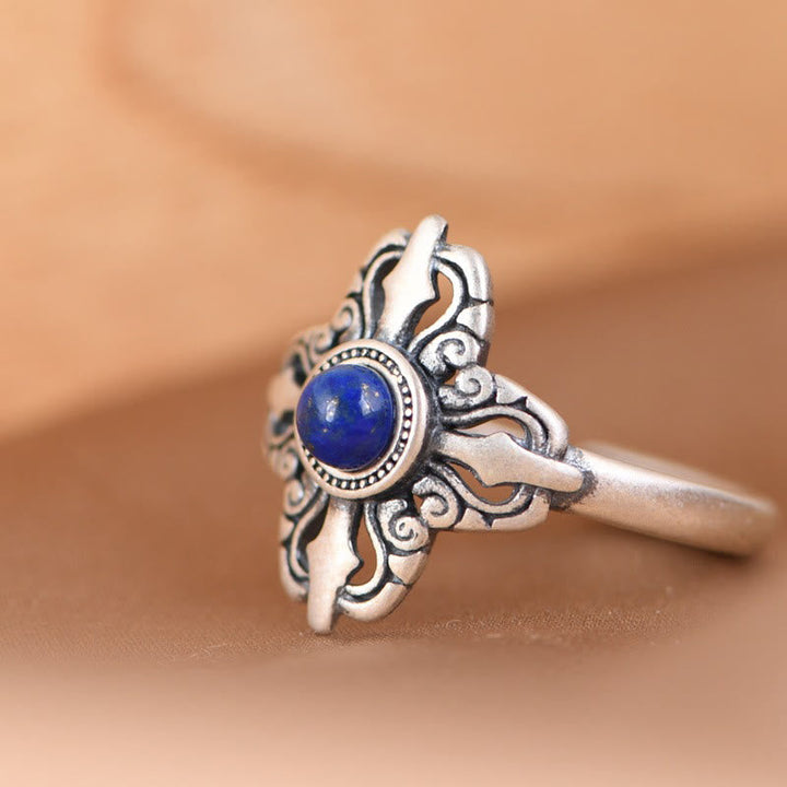 BWOOOH Tibet 925 Sterling Silver Natural Lazurite Positive Adjustable Ring