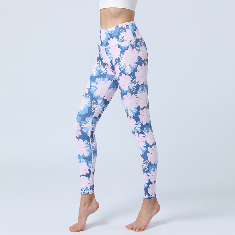 BWOOOH printed yoga leggings - Flowers Leaves Print Sports Fitness Yoga