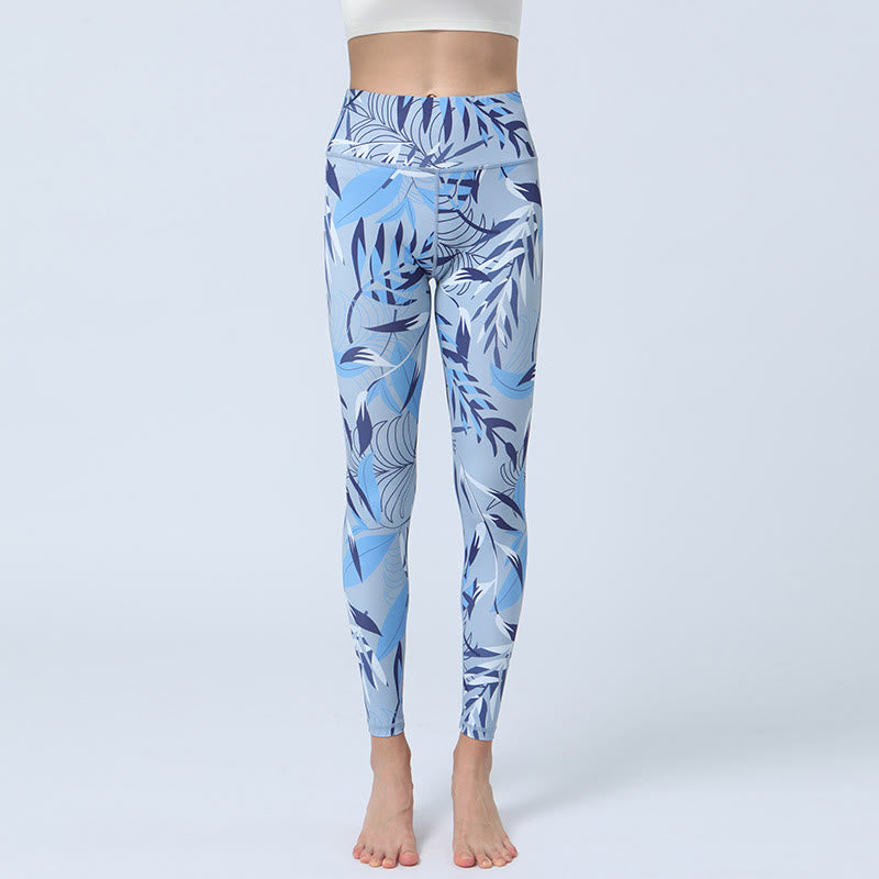 BWOOOH printed yoga leggings - Flowers Leaves Print Sports Fitness Yoga