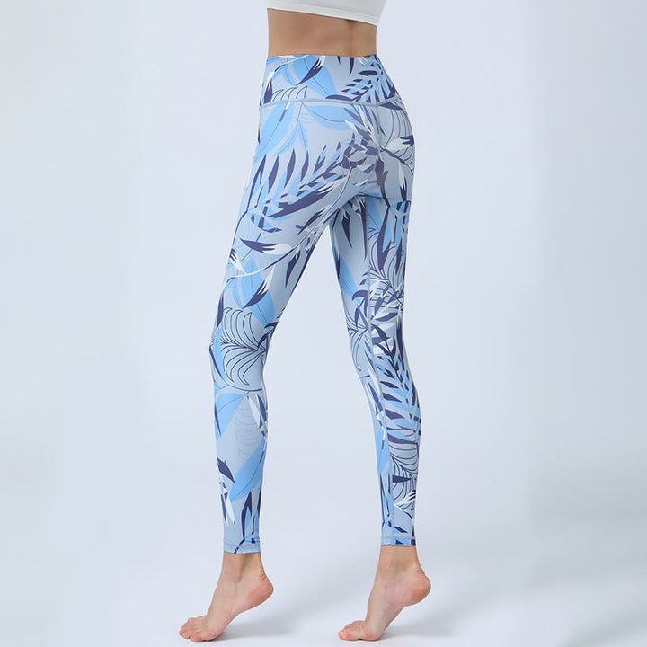 BWOOOH printed yoga leggings - Flowers Leaves Print Sports Fitness Yoga