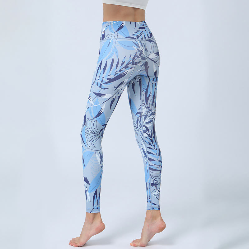 BWOOOH printed yoga leggings - Flowers Leaves Print Sports Fitness Yoga