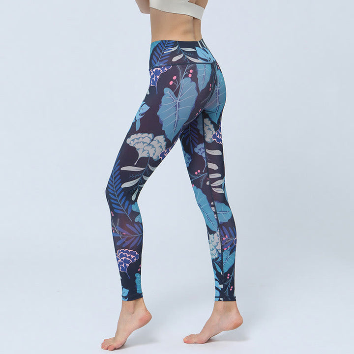 BWOOOH printed yoga leggings - Leaves Print Sports Fitness Yoga High Wa