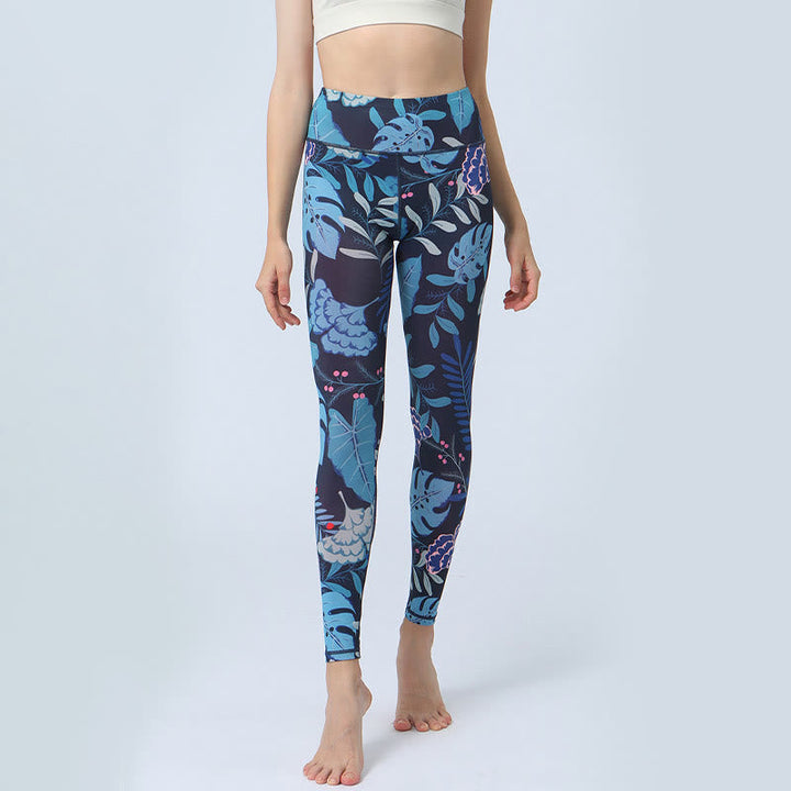 BWOOOH printed yoga leggings - Leaves Print Sports Fitness Yoga High Wa