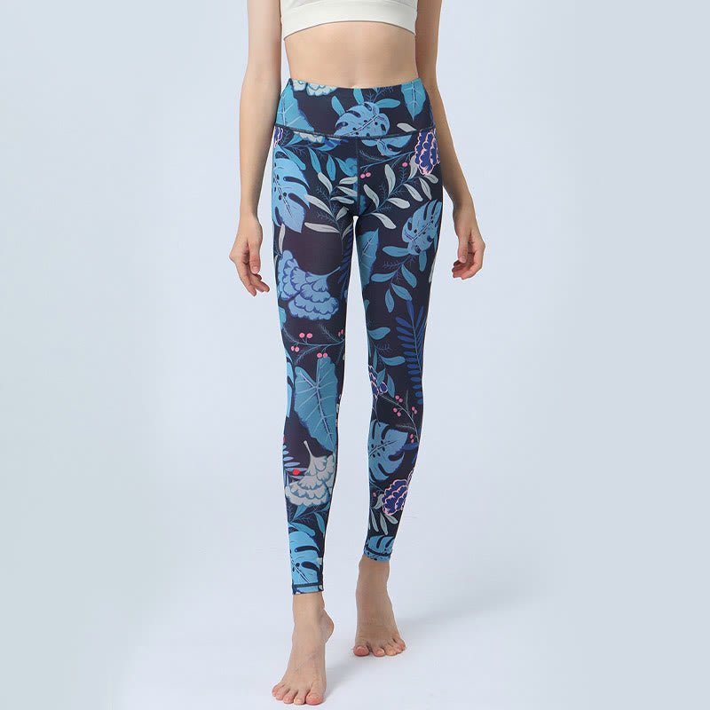 BWOOOH printed yoga leggings - Leaves Print Sports Fitness Yoga High Wa