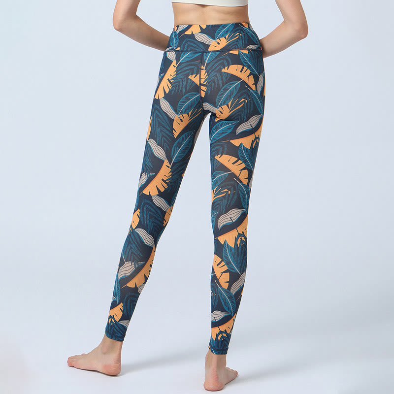 BWOOOH printed yoga leggings - Leaves Print Sports Fitness Yoga High Wa