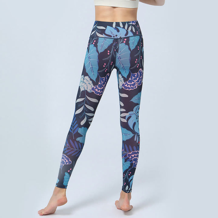 BWOOOH printed yoga leggings - Leaves Print Sports Fitness Yoga High Wa