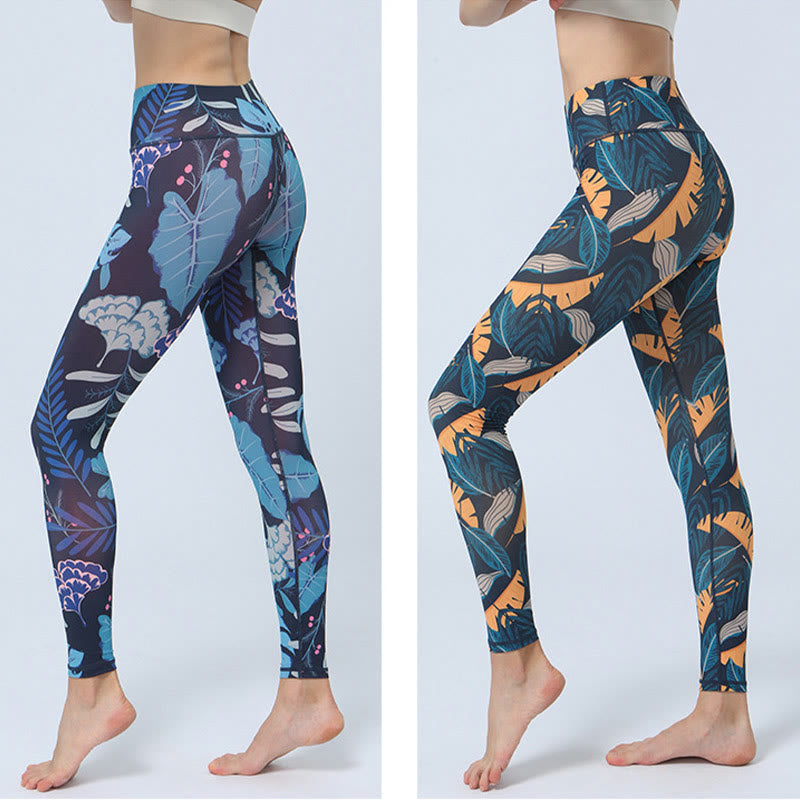 BWOOOH printed yoga leggings - Leaves Print Sports Fitness Yoga High Wa