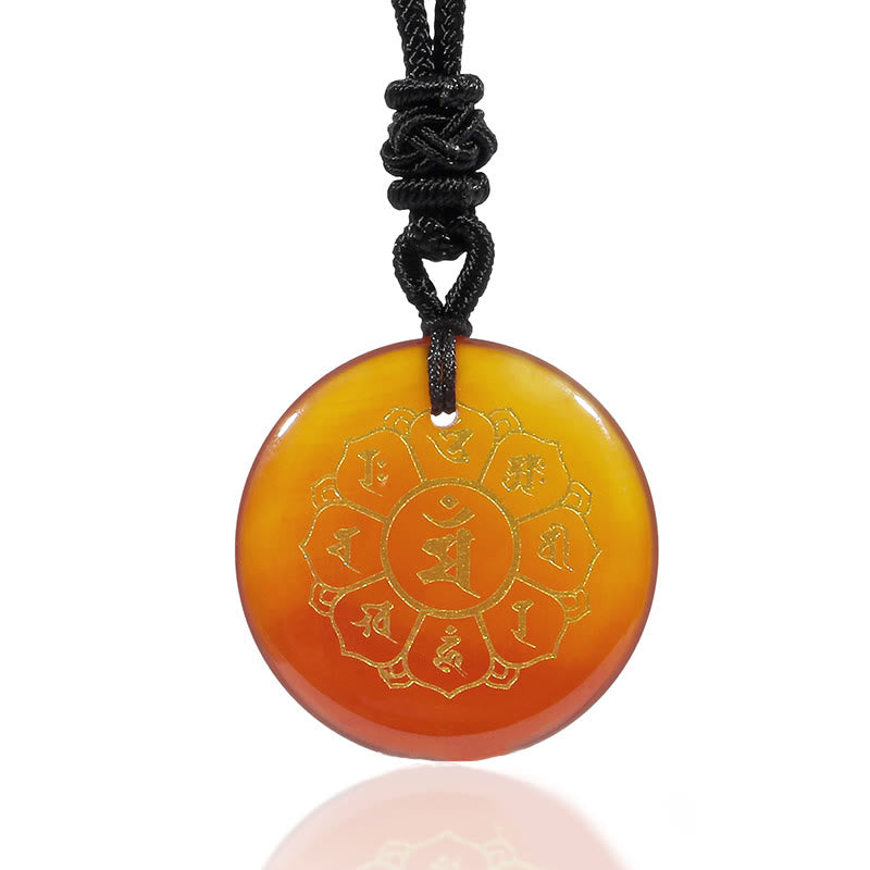 BWOOOH Om Mani Padme Hum Natural Crystal Black Obsidian Strength Necklace Pendant