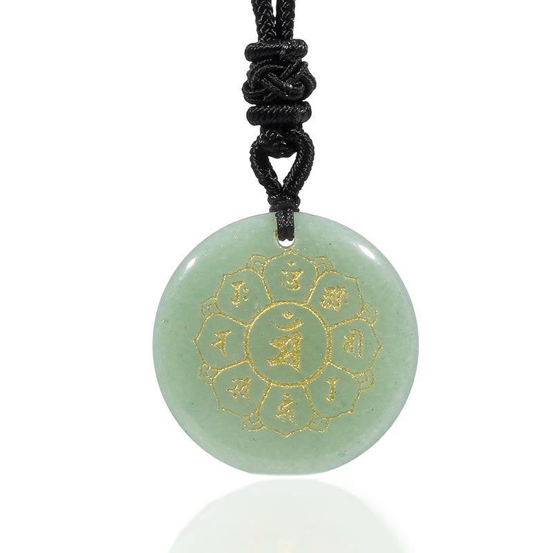 BWOOOH Om Mani Padme Hum Natural Crystal Black Obsidian Strength Necklace Pendant