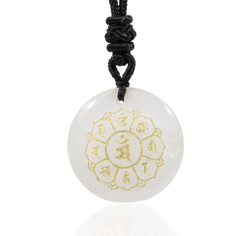 BWOOOH Om Mani Padme Hum Natural Crystal Black Obsidian Strength Necklace Pendant