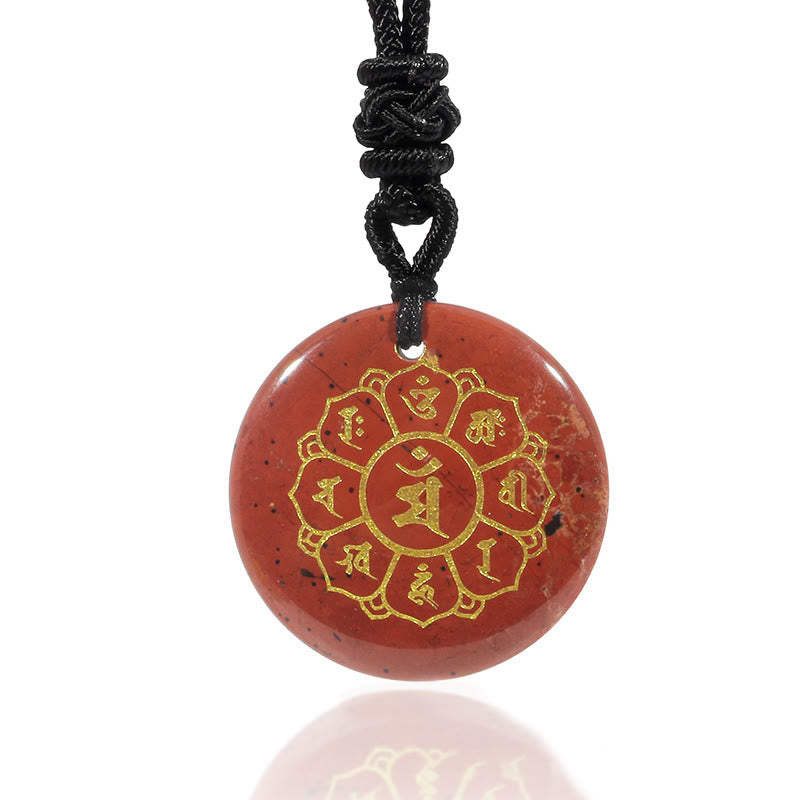 BWOOOH Om Mani Padme Hum Natural Crystal Black Obsidian Strength Necklace Pendant