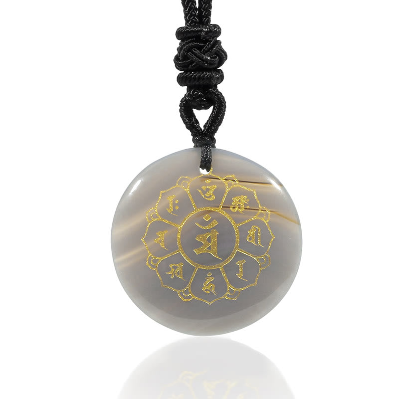 BWOOOH Om Mani Padme Hum Natural Crystal Black Obsidian Strength Necklace Pendant