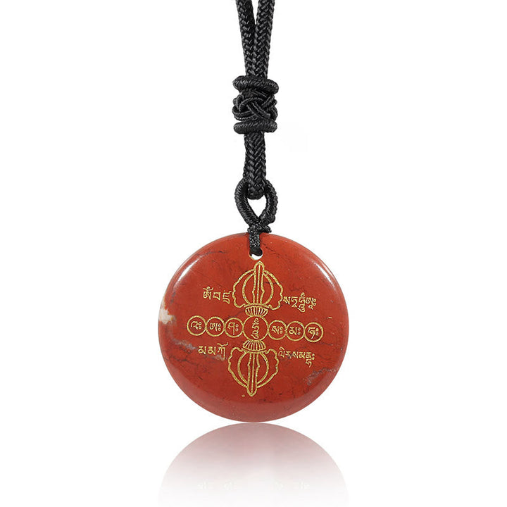 BWOOOH Vajra Dorje Sanskrit Pattern Natural Various Crystal Black Obsidian Fulfilment Necklace Pendant